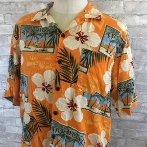 Caribbean Joe Hawaiian Camp Shirt Floral Pattern L